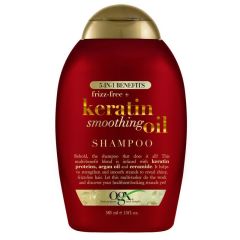 Ogx Frizz Free + Keratin Smoothing Oil 5 In 1 Benefits Shampoo For Frizzy Hair 385mL