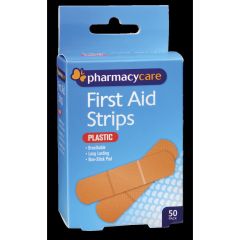 Pharmacy Care First Aid Strip Plastic 50 Pack