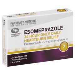 Pharmacy Health Esomeprazole 24 Hour Once Daily Heartburn Relief 20mg 7 Tablets