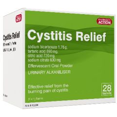 Pharmacy Action Cystitis Relief 28 Sachets (Sodium Bicarbonate, Tartaric A)