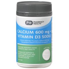 Pharmacy Health Calcium 600mg + Vitamin D3 500IU 150 Film Coated Tablets Calcium Carbonate Colecalciferol