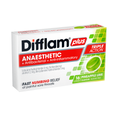 Difflam Plus Anaesthetic Pineapple & Lime 16 Lozenges