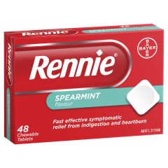 Rennie Indigestion and Heartburn Relief Spearmint 48 Chewable Tablets