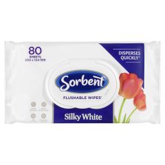 Sorbent Silky White Flushable Wipes 80 Pack