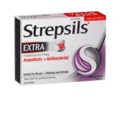 Strepsils Extra Rapid Sore Throat Relief Blackcurrant Flavour 36 Lozenges (Hexylresorcinol)