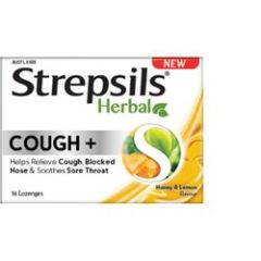 Strepsils Herbal Cough + Lozenges Honey Lemon 16 Pack