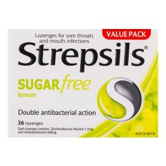 Strepsils Sore Throat Reliefsugar Free Lemon 36 Pack