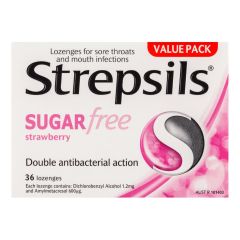 Strepsils Sore Throat Reliefsugar Free Strawberry 36 Pack