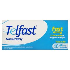 Telfast Hayfever Allergy Relief 60mg Antihistamine Tablets Non-Drowsy 10 Tablets (Fexofenadine)
