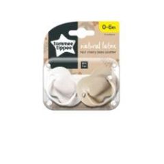 Tommee Tippee Natural Latex Cherry Soothers, Symmetrical Design, Bpa-Free, 0-6M, White And Beige, Pack Of 2 Dummies