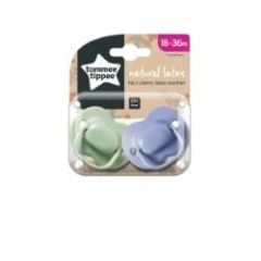 Tommee Tippee Natural Latex Cherry Soothers, Symmetrical Design, Bpa-Free, 18-36M, Green And Blue, Pack Of 2 Dummies