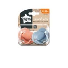 Tommee Tippee Natural Latex Cherry Soothers, Symmetrical Design, Bpa-Free, 6-18M, Pink And Blue, Pack Of 2 Dummies