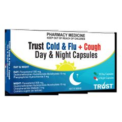 Trust Cold & Flu + Cough Day & Night 24 Capsules (Paracetamol, Dextromethorphan,)