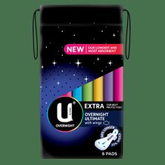 U By Kotex Extra Overnight Ultimate Pads With Wings 6 Pack