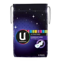 U By Kotex Ultrathin Overnight Pads Long with Wings 8 Pack