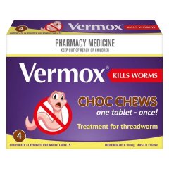 Vermox Worming Treatment Chocolate Chews 4 Tablets