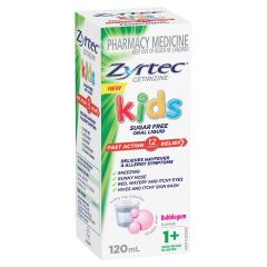 Zyrtec Kids Oral Sugar Free Liquid Bubble Gum 120mL