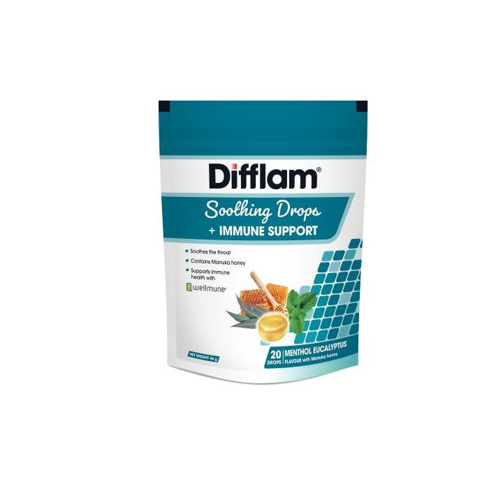 Difflam Soothing Drops + Immune Support Menthol Eucalyptus Flavour 20 Pack